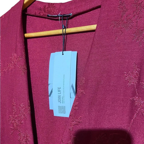 NWT ZARA RED BURGUNDY WIDE LEG FLORAL PRINT JACQUARD JUMPSUIT BELT SIZE SMALL - Picture 6 of 7